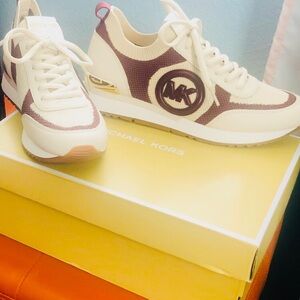 Michael Kors White and Maroon Logo Sneakers